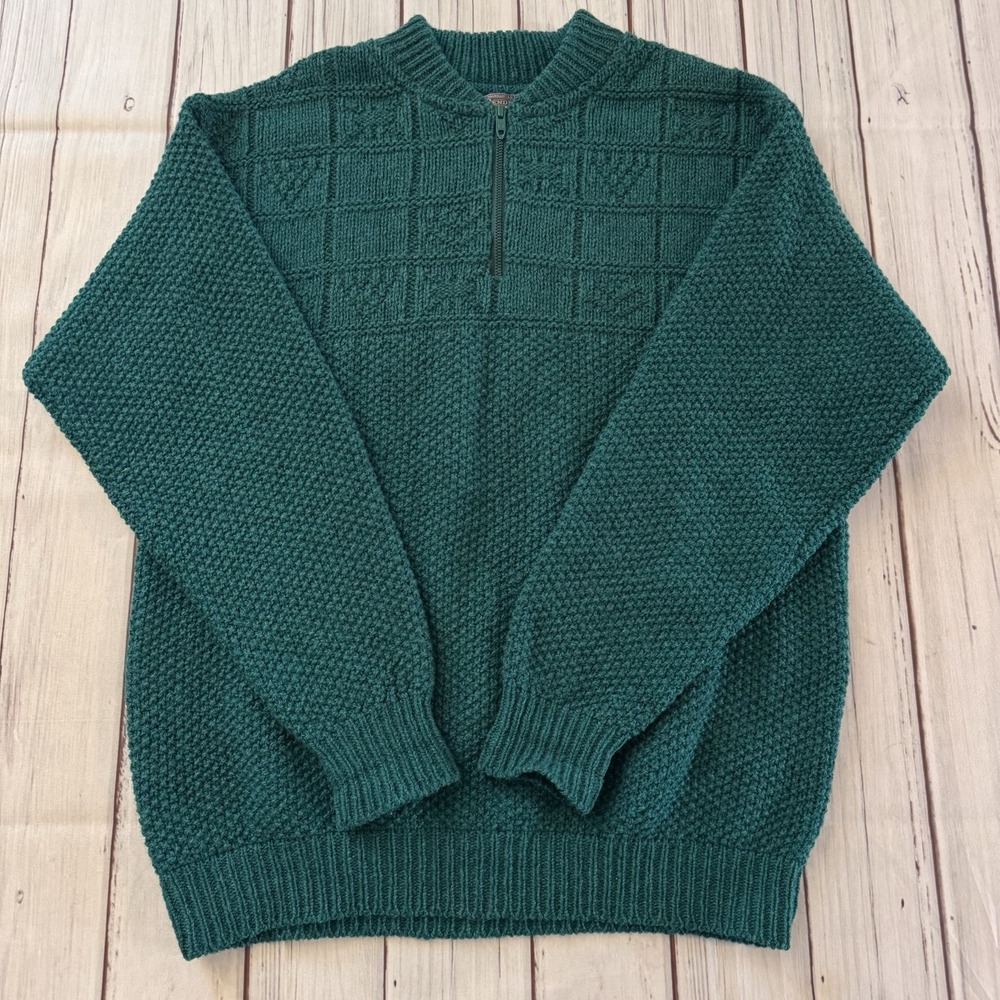 Vintage 1980s Pendleton Wool Sweater Mens M Green 1/4 Zip Talon USA Knit Rare!‎